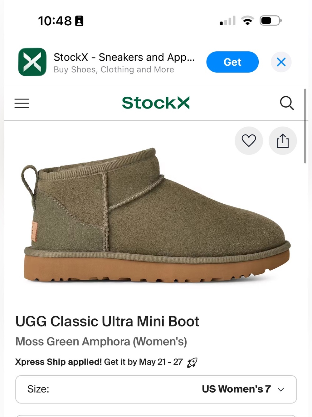 UGG Moss Green Classic Ultra Mini Boot with Tan Sole